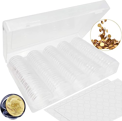 Bakiauli 100 Piezas Cápsulas de Monedas, Cajas de Recogida de Monedas Transparentes con Arandelas Protectoras