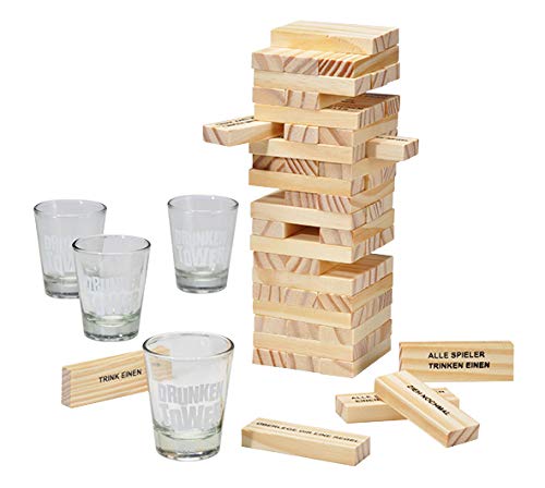 Bambelaa! Juego de Beber Juego de Fiesta Torre de los Borrachos con Cuatro Vasos Aprox. 4cl (versión Alemana)