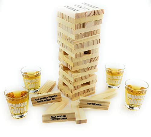 Bambelaa! Juego de Beber Juego de Fiesta Torre de los Borrachos con Cuatro Vasos Aprox. 4cl (versión Alemana)