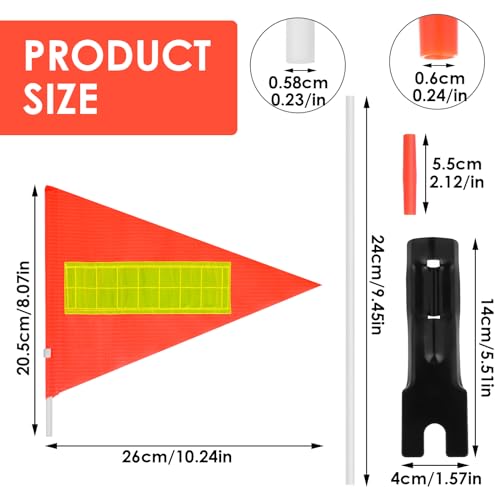 Bandera de seguridad para bicicleta, bandera de bicicleta con 5 postes de bandera de fibra de vidrio resistente, bandera triangular para niños, bandera de bicicleta de altura ajustable para niños,