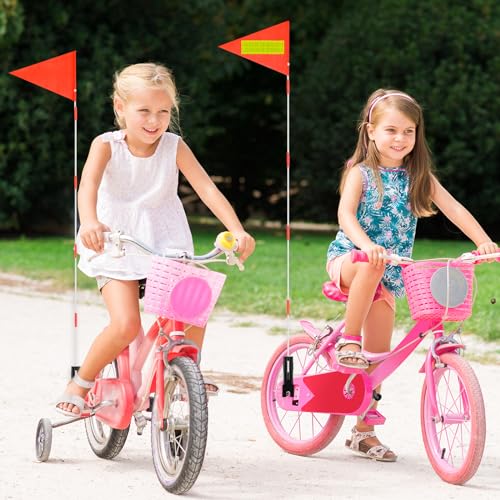 Bandera de seguridad para bicicleta, bandera de bicicleta con 5 postes de bandera de fibra de vidrio resistente, bandera triangular para niños, bandera de bicicleta de altura ajustable para niños,