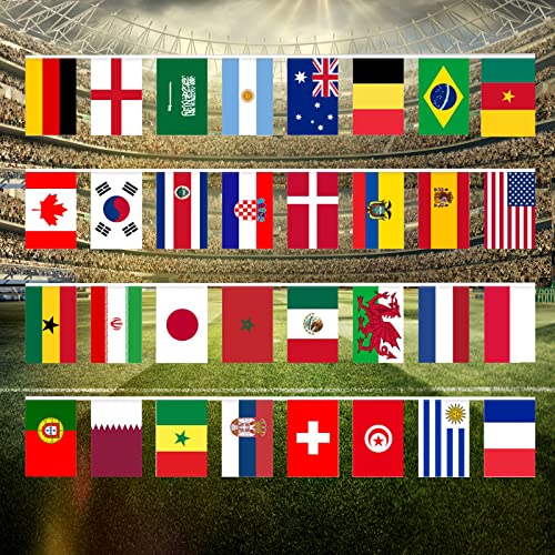 Banderas de fútbol de la Copa del Mundo 2022, banderines de la Copa del Mundo 2022, 32banderas de países que participan en la Copa del Mundo, bar, restaurante 10 m