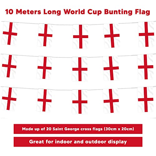 Banderines de la Copa del Mundo de Inglaterra de 10 metros de largo con 20 banderas de San Jorges – decoraciones del día de San Jorge, banderines de fútbol