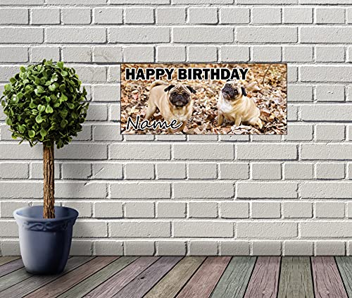 Banner de cumpleaños personalizado de Pugs – Póster – Decoraciones de fiesta – Cualquier nombre relativo (paquete de 2)