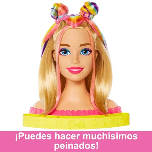 Barbie - Busto de Barbie con pelo largo para jugar a peluquería, con 22 accesorios, Cabeza Barbie , Color reveal Mattel HMD78