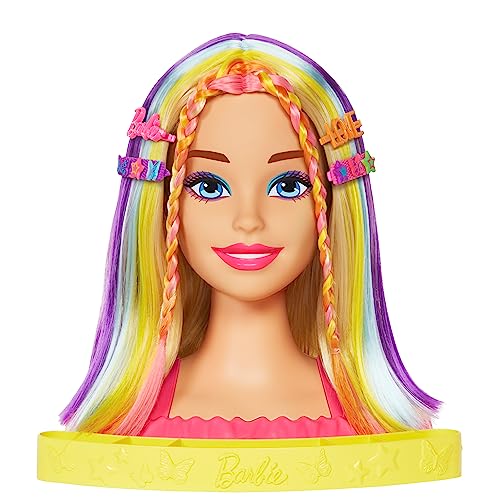 Barbie - Busto de Barbie con pelo largo para jugar a peluquería, con 22 accesorios, Cabeza Barbie , Color reveal Mattel HMD78