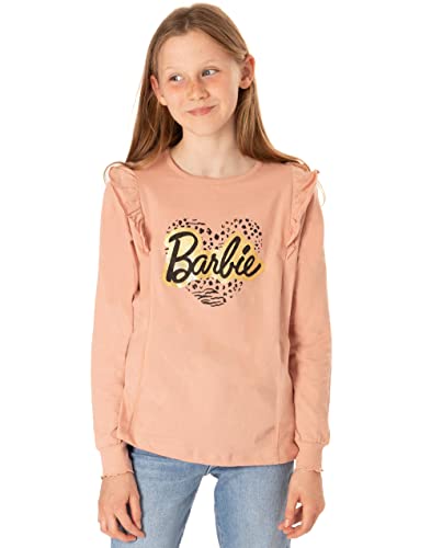 Barbie T-Shirt Girls Kids Doll Leopard Print Heart Pink Filled Top 5-6 años