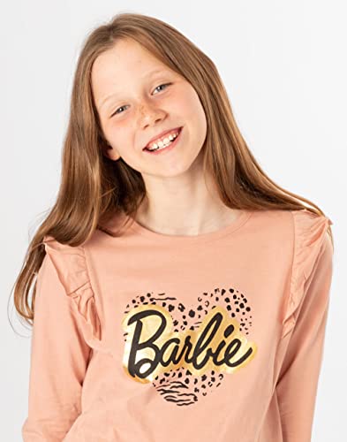 Barbie T-Shirt Girls Kids Doll Leopard Print Heart Pink Filled Top 5-6 años