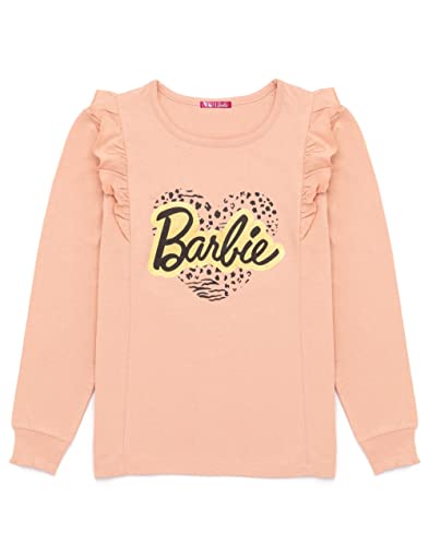 Barbie T-Shirt Girls Kids Doll Leopard Print Heart Pink Filled Top 5-6 años