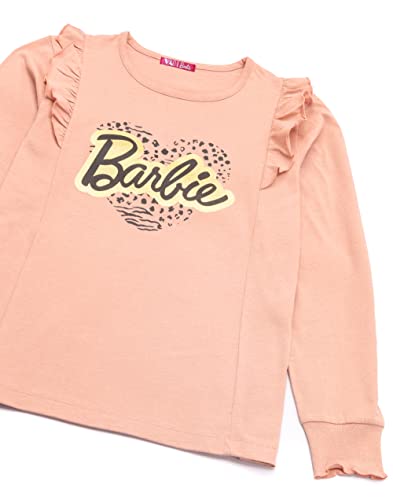 Barbie T-Shirt Girls Kids Doll Leopard Print Heart Pink Filled Top 5-6 años