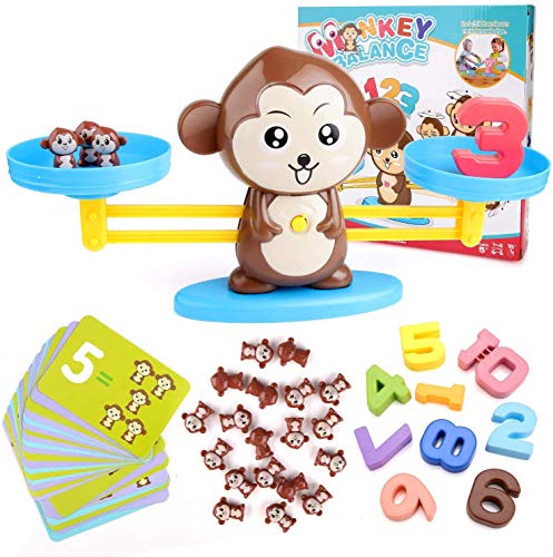 BBLIKE Juguete de Matemáticas, 65 PCS Monkey Balance Tarjetas de Matemáticas Bloque Digital Juego Educativo Juegos de Matemáticas Regalo para Niños y Niñas