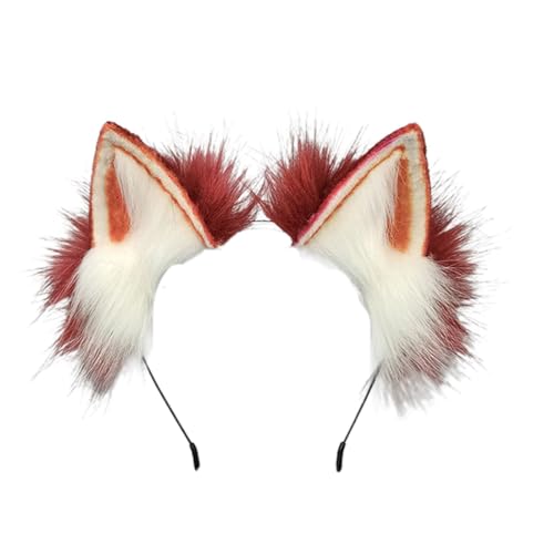 BCBF 1 Piezas Orejas De Gato,Diademas De Halloween, Diadema Hecha A Mano De Piel Sintética Con Orejas De Lobo De Zorro Para Halloween, Navidad, Cosplay, Fiesta, Accesorios De Disfraz(Burdeos)