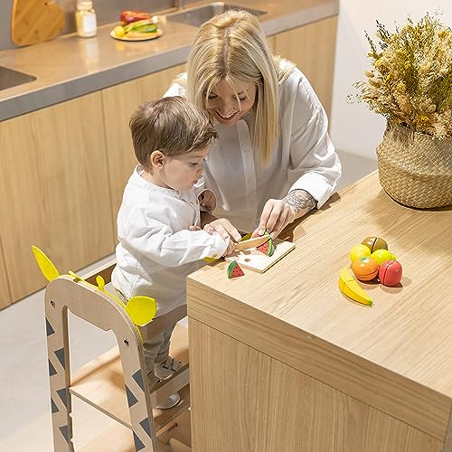 Beeloom - Tabla Frutas Alimentos Madera Natural, Fruit Table, Juguete simbólico para Cortar, Set Juego imaginativo Infantil, Surtido Piezas niños hortalizas