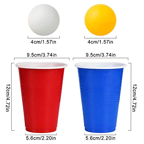 Beer Pong, 50 Piezas Vasos Beer Pong, Rojo + Azul Vasos de Fiesta, Reutilizables Beer Pong, 10 Pelotas, Adecuado para Fiestas Festivales Camping Picnics Juego de Cerveza