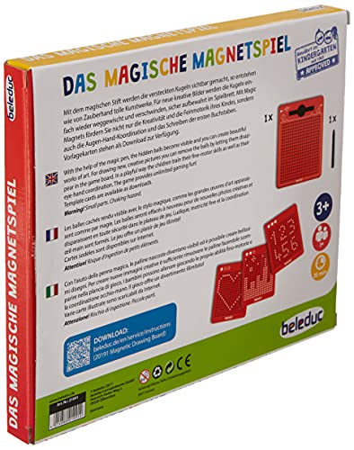 Beleduc 21091 - El mágico juego magnético, tablero de dibujo magnético, para llevar, rojo, pequeño 175 x 215 x 12 mm, juegos, a partir de 3 años