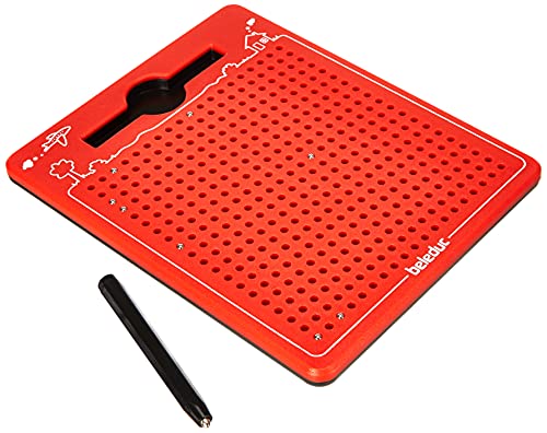 Beleduc 21091 - El mágico juego magnético, tablero de dibujo magnético, para llevar, rojo, pequeño 175 x 215 x 12 mm, juegos, a partir de 3 años