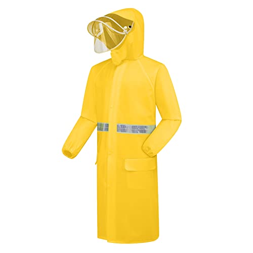 Beokeuioe Chaqueta de lluvia larga para adultos, chaqueta impermeable ligera, chaqueta impermeable para hombres y mujeres, poncho reutilizable Ripstop con capucha ajustable, B amarillo., XXL