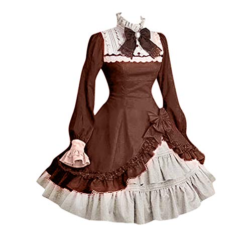 Beokeuioe Vestido de fiesta gótico de manga larga de encaje de manga trompeta vestido de corpiño Steam Punk gótico diablo Halloween cosplay vintage vestido de fiesta medieval, A Braun., XL