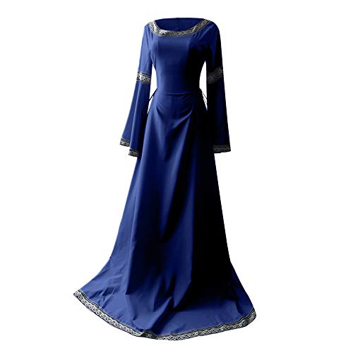 Beokeuioe Vestido maxi para mujer, vestido medieval hasta el suelo, cintura atada, retro, renacimiento, cosplay, vestido de fiesta del siglo 17, festivo, Halloween, carnaval, azul, S