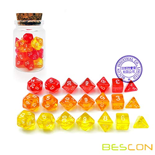 Bescon Mini Dice Gem Set 21pcs -21 Gem Mini Polyhedral Dice, 3 Colors in Complete Set of 7, Miniature 10MM Dice Size