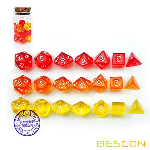 Bescon Mini Dice Gem Set 21pcs -21 Gem Mini Polyhedral Dice, 3 Colors in Complete Set of 7, Miniature 10MM Dice Size