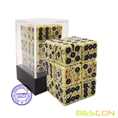 Bescon Old Looking Ancient Bone Dice D6 16mm 12pcs Set, 16mm Six Sided Die (12) Block of Stone Dice