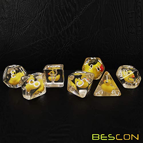 Bescon YellowDuck RPG Dice Set of 7, Novelty Yellow Duck Polyhedral Game Dice Set