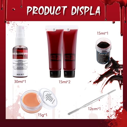 Beteligir Demonic Special Effects SFX Halloween Makeup Kit Scar Wax Kit (Scar Wax with Spatula Tool + Fake Blood Splatter Spray + Fake Blood Gel + Fake Blood + Fake Blood (01)