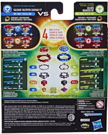 Beyblade Burst QuadDrive Gilded Nemesis N7 & Salvage Valtryek Rashad V7 Spinning Top Twin Pack