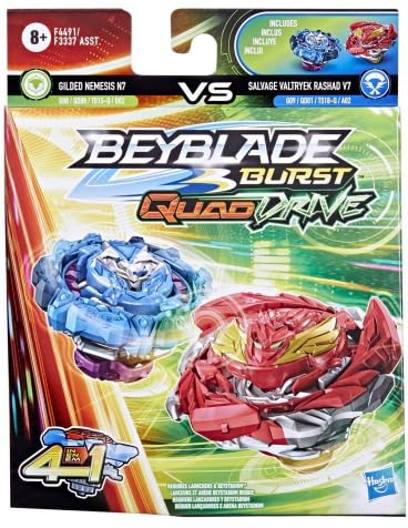 Beyblade Burst QuadDrive Gilded Nemesis N7 & Salvage Valtryek Rashad V7 Spinning Top Twin Pack