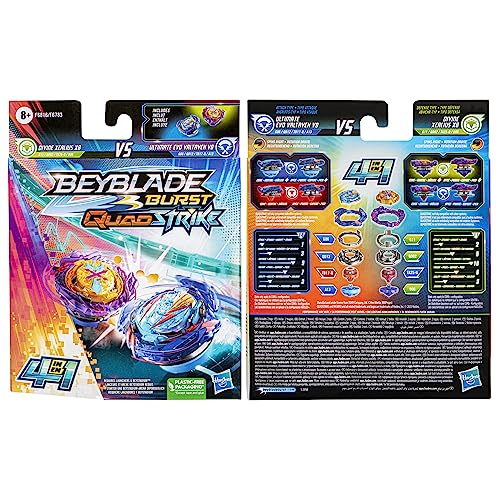 Beyblade Burst QuadStrike Dual Pack de 2 peonzas de competición Ultimate EVO Valtryek V8 y Divine Xcalius X8