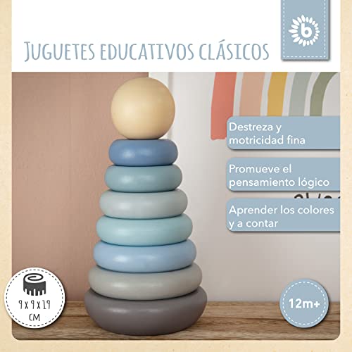 Bieco | Anillas Bebe Juguetes | Arco Iris de Madera Infantil | Bloques apilables | Juego Torre de Madera | Juego Torre Madera | piramide Bebe | Torre apilable Bebe | Torre Madera