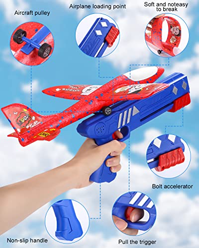 Birshe Avion Planeador 4pcs Juguetes Avión Volador Niños Avion Juguete Niños Planos de Espuma con Pistola Lanzador Deportes Al Aire Libre Volar Juguete para Niños Niñas 3 4 5 6 7 8 9 10 Años