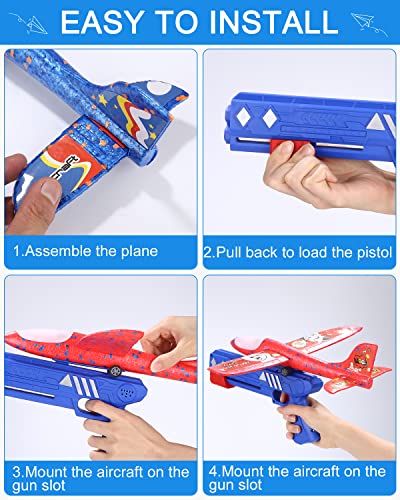 Birshe Avion Planeador 4pcs Juguetes Avión Volador Niños Avion Juguete Niños Planos de Espuma con Pistola Lanzador Deportes Al Aire Libre Volar Juguete para Niños Niñas 3 4 5 6 7 8 9 10 Años