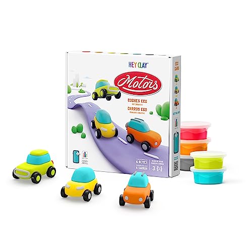 Bizak Hey Clay Coches Eco, Plastilina de Secado al Aire y App con Instrucciones para moldear 3 Coches y Jugar, Regalo para niños y niñas de más de 3 años,(64240901)