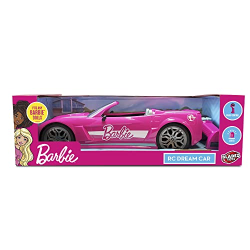 BLADEZ Toyz Barbie Dream Car, Auto de Control Remoto, Coche Rosa para niños, función Completa RC 2.4GHz con Luces, se Adapta a Dos muñecas Barbie, Juguete con Licencia