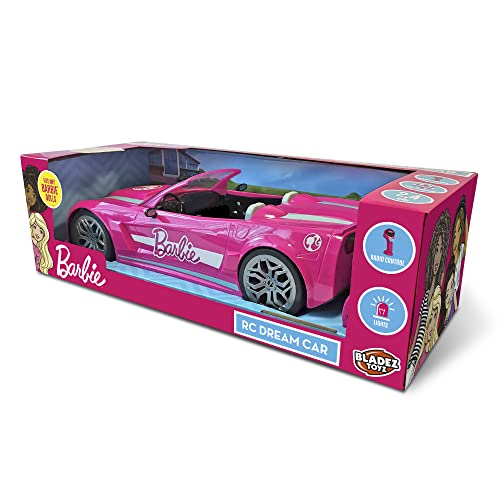 BLADEZ Toyz Barbie Dream Car, Auto de Control Remoto, Coche Rosa para niños, función Completa RC 2.4GHz con Luces, se Adapta a Dos muñecas Barbie, Juguete con Licencia