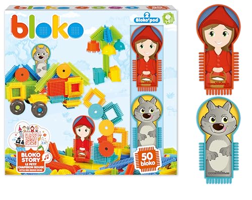 BLOKO – Estuche 50 BIoko con 2 Figuras sobre el Tema de la pequeña Caperucita Roja y el Lobo – a Partir de 12 Meses – Fabricado en Europa – Juguete de construcción 1ª Edad – 503708