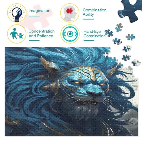 Blue Lion Head Puzzle De 1000 Piezas, Lion Puzzle para Adultos para Decoración Difícil Difícil Y Desafiante A Partir De 14 Anos Juguete Educativo,Arte 1000pcs (75x50cm)