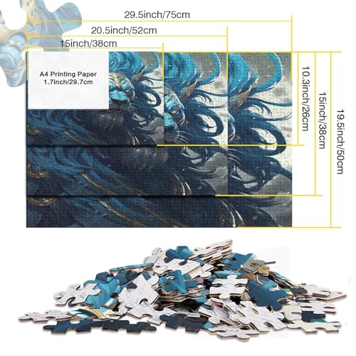 Blue Lion Head Puzzle De 1000 Piezas, Lion Puzzle para Adultos para Decoración Difícil Difícil Y Desafiante A Partir De 14 Anos Juguete Educativo,Arte 1000pcs (75x50cm)