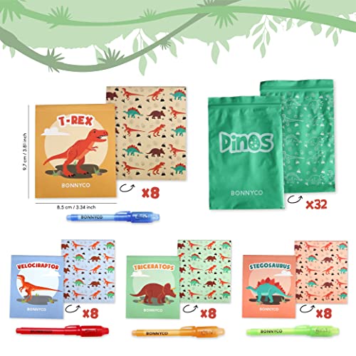 BONNYCO Bolígrafo Tinta Invisible y Libreta Dinosaurios Pack x32 Detalles Cumpleaños Niños, Regalos Cumpleaños Niños Colegio, Piñatas de Cumpleaños | Regalos Fiesta Cumpleaños Infantil