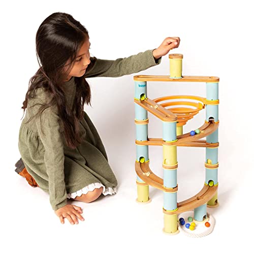 boppi Marble Run Laberinto de bambú de Madera ecológico para niños con canicas, Juguete Stem de construcción para niños y niñas a Partir de 3 años (Paquete avanzado)