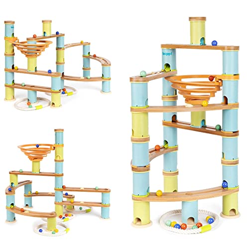 boppi Marble Run Laberinto de bambú de Madera ecológico para niños con canicas, Juguete Stem de construcción para niños y niñas a Partir de 3 años (Paquete avanzado)