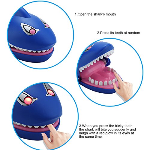 BORDSTRACT Shark Dentist Toys, Juegos De Dedos para Morder Dientes De Tiburón con Ojos Parpadeantes Y Risa Malvada, Juego Interactivo Hungry Shark Chomp, para Niños, Padres, Amigos