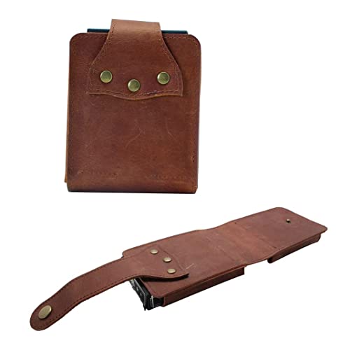 Boshiho Estuche para Naipes, Cuero Genuino Doble Naipe Soporte para Baraja Vintage Estuche de Cartas, Regalo para Hombres