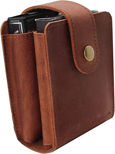 Boshiho Estuche para Naipes, Cuero Genuino Doble Naipe Soporte para Baraja Vintage Estuche de Cartas, Regalo para Hombres