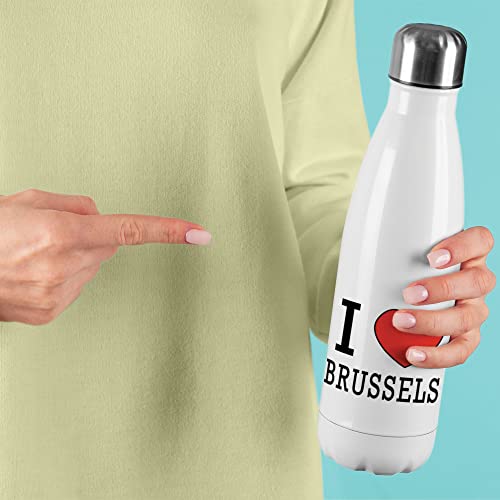 Botella isotérmica blanca con diseño I love bruxelle