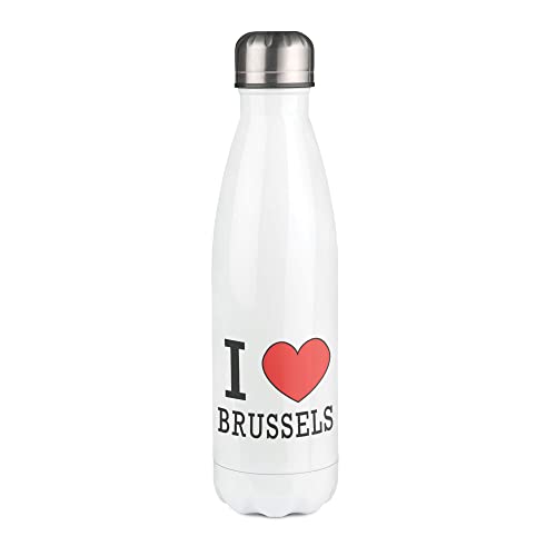 Botella isotérmica blanca con diseño I love bruxelle