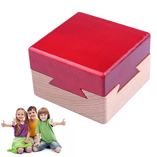 Brain Teaser Box Mini 3D Wooden Secret Box Detachable Game Toys for Kids Adults Red