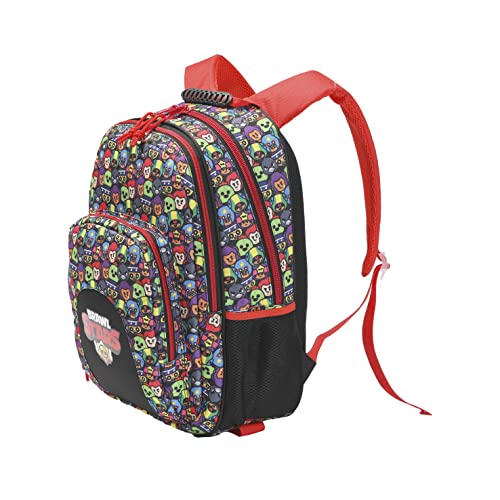 Brawl Stars - Mochila Juvenil, Adaptable a Trolley, Accesorio Escolar, Color Rojo (CyP Brands)